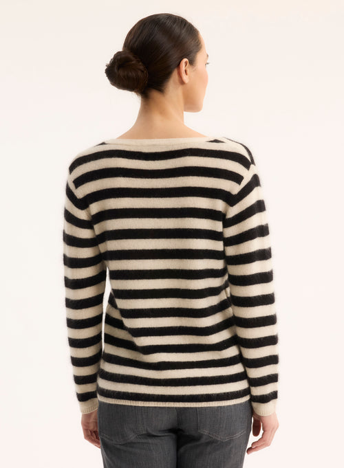 Pull Noir Col V Manches Longues - MAJESTIC FILATURES