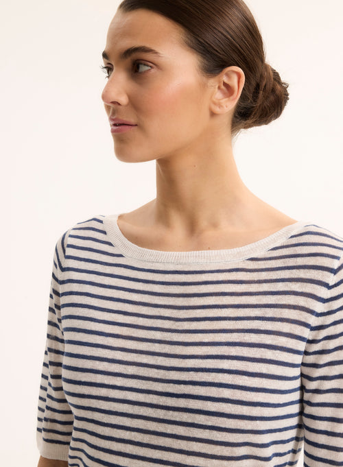 Pull Bleu Col Rond Manches Courtes - MAJESTIC FILATURES