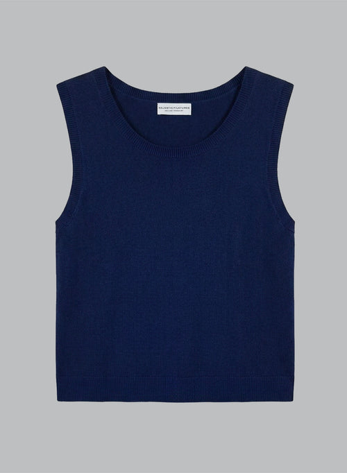 Navy Round-Neck Cashmere Tank Top - MAJESTIC FILATURES