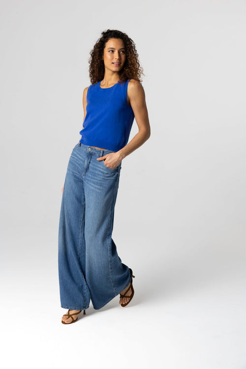 Camiseta sin mangas azul con cuello redondo de cachemira - MAJESTIC FILATURES