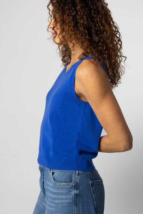 Camiseta sin mangas azul con cuello redondo de cachemira - MAJESTIC FILATURES