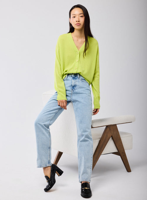 Yellow Cashmere Long Sleeve V-Neck Cardigan - MAJESTIC FILATURES