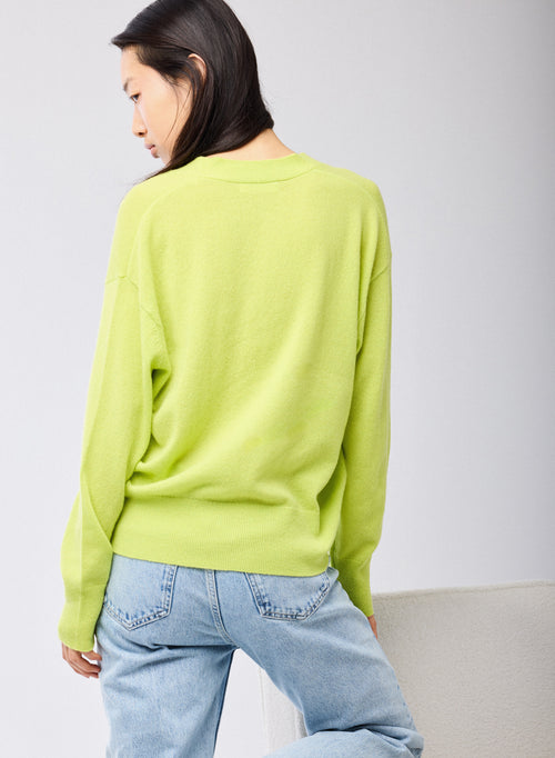 Yellow Cashmere Long Sleeve V-Neck Cardigan - MAJESTIC FILATURES