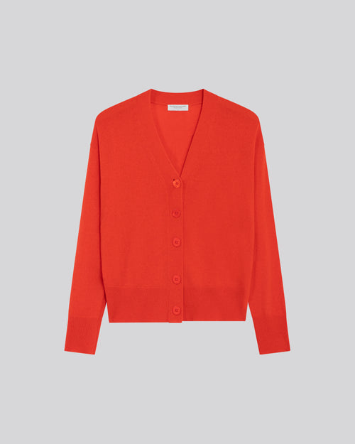 Red V-neck cardigan with long sleeves in cashmere - MAJESTIC FILATURES