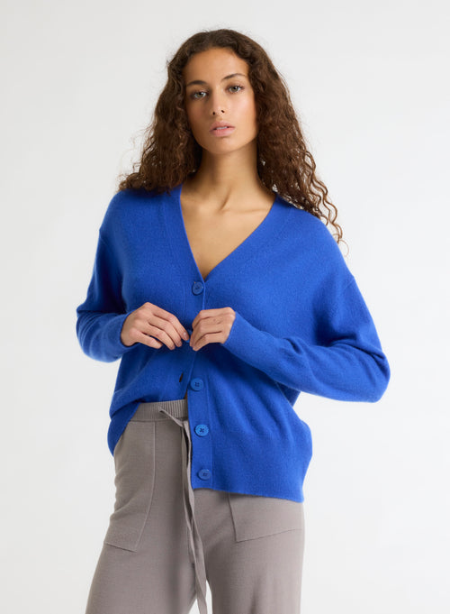 Blue V-neck Long Sleeve Vest - MAJESTIC FILATURES