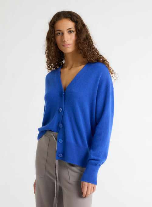 Blue V-neck Long Sleeve Vest - MAJESTIC FILATURES