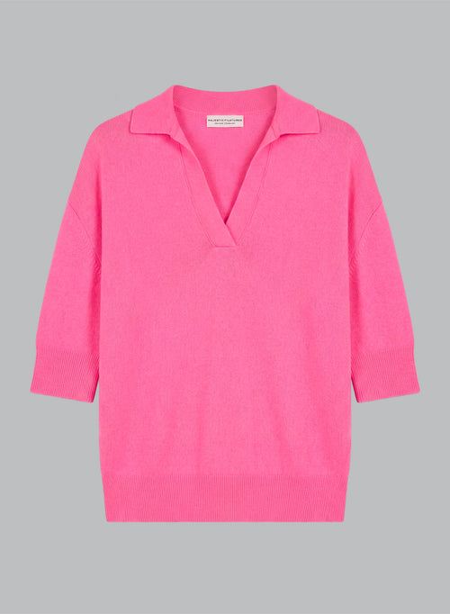 Polo rosa con mangas codos de cachemira - MAJESTIC FILATURES