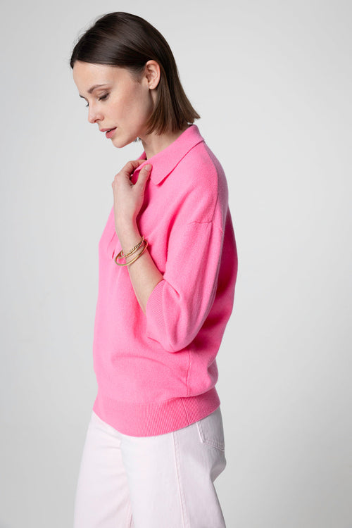 Polo rosa con mangas codos de cachemira - MAJESTIC FILATURES