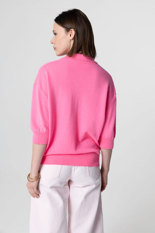 Polo rosa con mangas codos de cachemira - MAJESTIC FILATURES