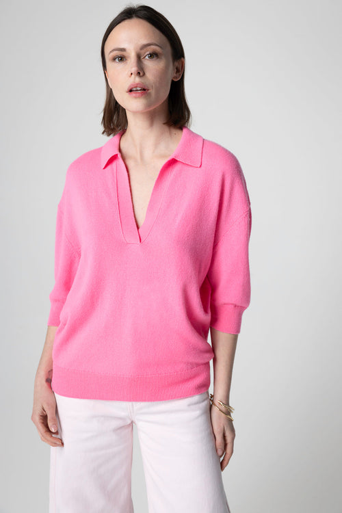 Polo rosa con mangas codos de cachemira - MAJESTIC FILATURES