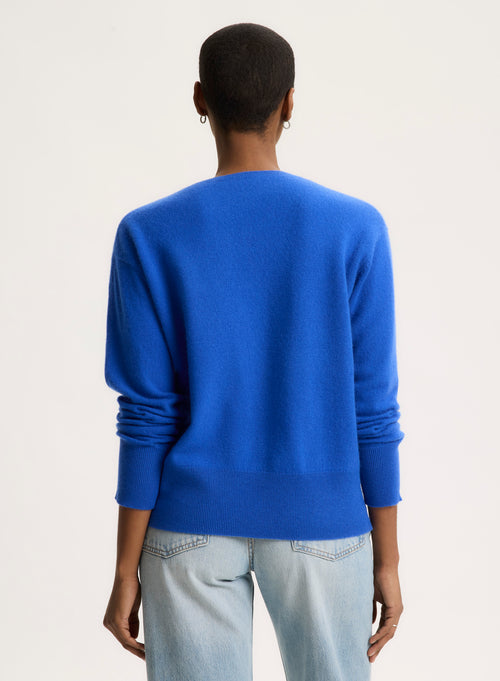 Blue V-neck Long Sleeve Sweater - MAJESTIC FILATURES