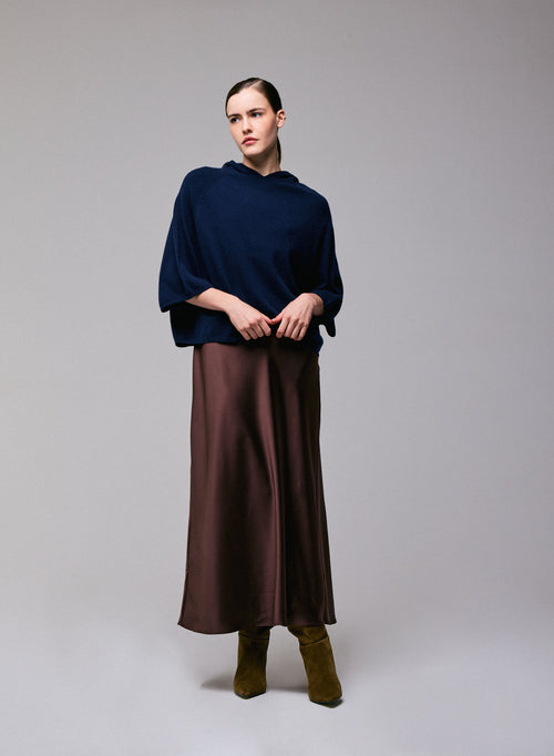 Marineblauer langärmeliger Kaschmirpullover mit Kapuze - MAJESTIC FILATURES