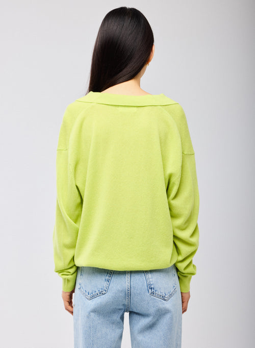 Pull Jaune Col Polo Manches Longues en Cachemire - MAJESTIC FILATURES