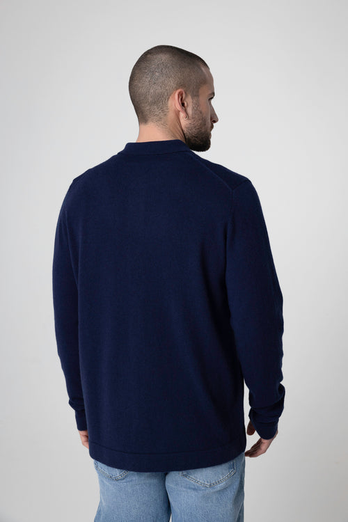 Gilet Marine Col Chemise Manches Longues en Cachemire - MAJESTIC FILATURES