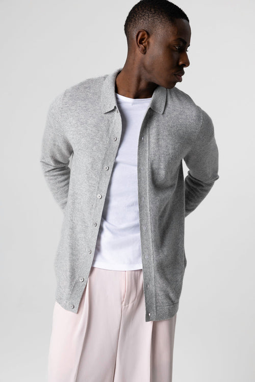 Grey long-sleeved cashmere shirt - MAJESTIC FILATURES