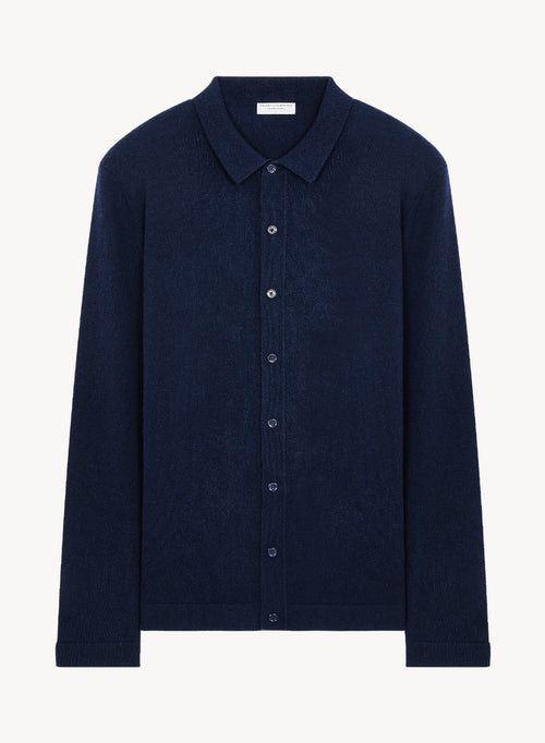 Chaleco azul marino con cuello camisero y mangas largas de cachemira - MAJESTIC FILATURES