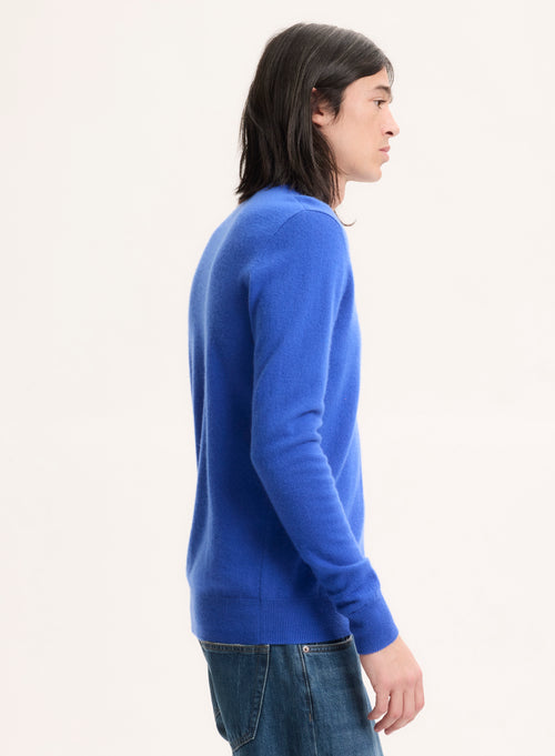 Pull Bleu Col Rond Manches Longues - MAJESTIC FILATURES