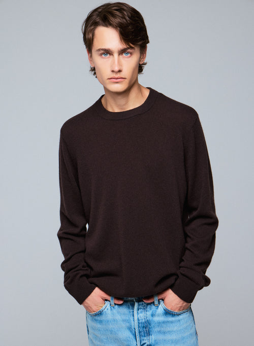 Brown round-neck sweater with long sleeves in cashmere - MAJESTIC FILATURES