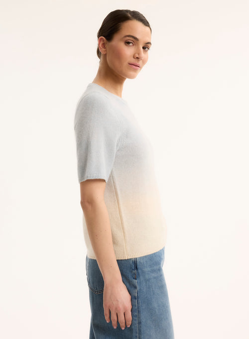 Pull Bleu Col Rond Manches Courtes - MAJESTIC FILATURES