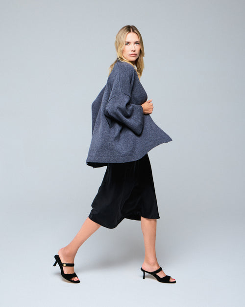 Cárdigan gris con cuello chal de manga larga en lana merino - MAJESTIC FILATURES