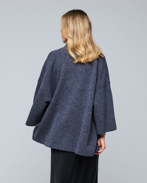 Cárdigan gris con cuello chal de manga larga en lana merino - MAJESTIC FILATURES