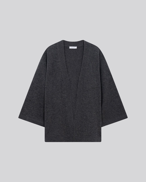 Cárdigan gris con cuello chal de manga larga en lana merino - MAJESTIC FILATURES