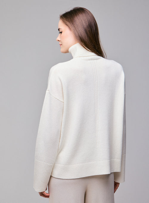 Pull Blanc Col Roulé Manches Longues en Laine merinos - MAJESTIC FILATURES