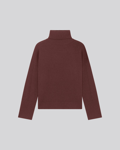 Pull Marron Col Roulé Manches Longues en Laine merinos - MAJESTIC FILATURES