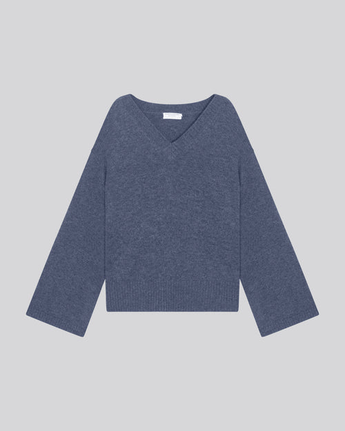 Pull Gris Col V Manches Longues en Laine merinos - MAJESTIC FILATURES