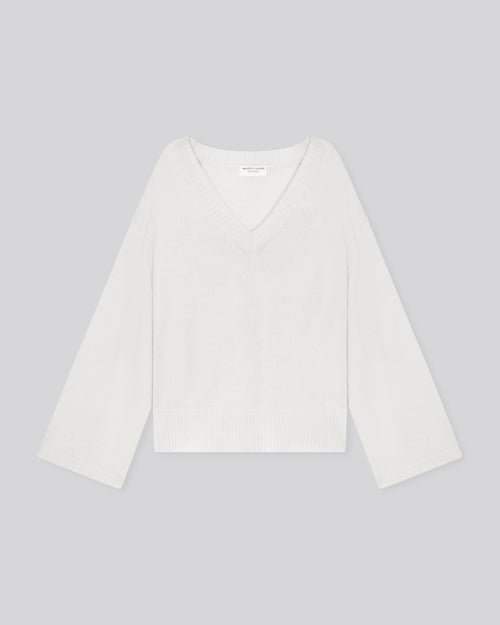 Pull Blanc Col V Manches Longues en Laine merinos - MAJESTIC FILATURES