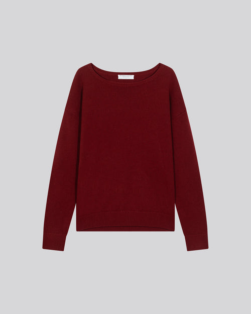 Jersey rojo de manga larga con cuello redondo en lana merino - MAJESTIC FILATURES