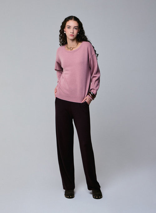 Suéter de lana merino de manga larga con cuello redondo rosa - MAJESTIC FILATURES