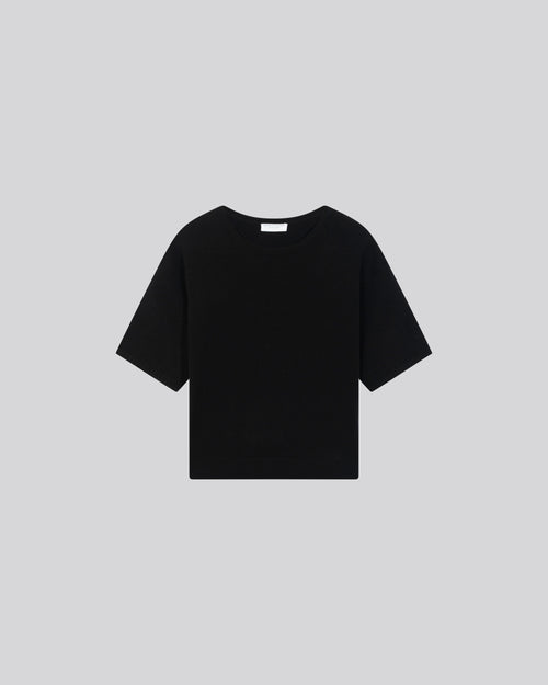 Pull Noir Col Rond Manches Courtes en Laine merinos - MAJESTIC FILATURES