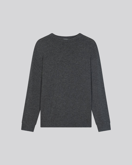 Grey Round Neck Long Sleeve Merino Wool Sweater - MAJESTIC FILATURES