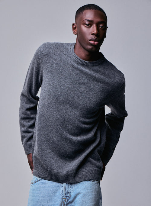Pull Gris Col Rond Manches Longues en Laine merinos - MAJESTIC FILATURES