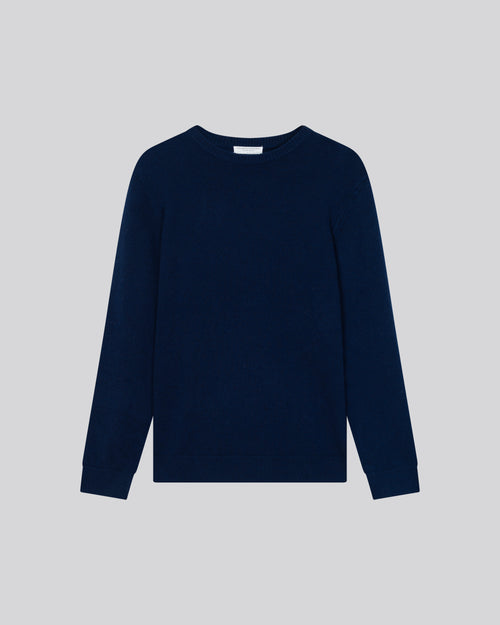Blue Round Neck Long Sleeve Merino Wool Sweater - MAJESTIC FILATURES