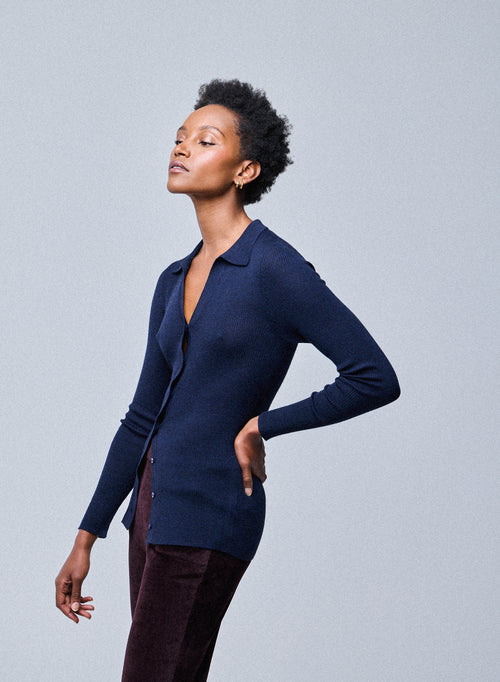 Pull Marine Chemise Manches Longues en Laine merinos - MAJESTIC FILATURES