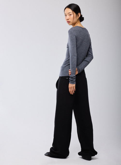 Grey Crew Neck Long Sleeve Sweater in Merino Wool - MAJESTIC FILATURES