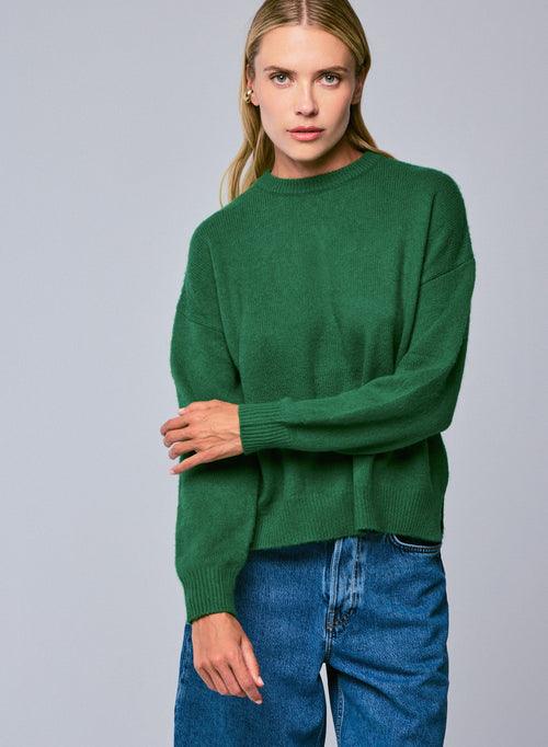 Grüner Pullover mit Rundhalsausschnitt und langen Ärmeln aus Wolle / Kaschmir - MAJESTIC FILATURES