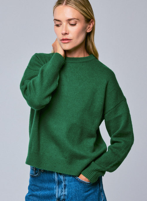 Grüner Pullover mit Rundhalsausschnitt und langen Ärmeln aus Wolle / Kaschmir - MAJESTIC FILATURES