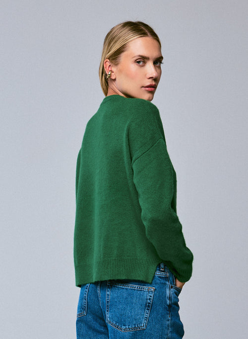 Grüner Pullover mit Rundhalsausschnitt und langen Ärmeln aus Wolle / Kaschmir - MAJESTIC FILATURES