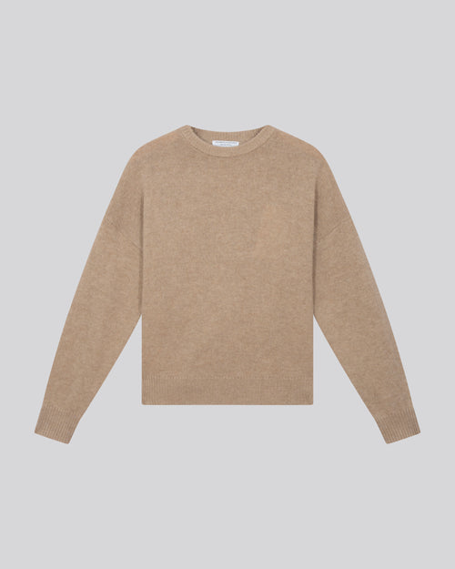 Jersey beige de cuello redondo y manga larga de lana / cachemir - MAJESTIC FILATURES