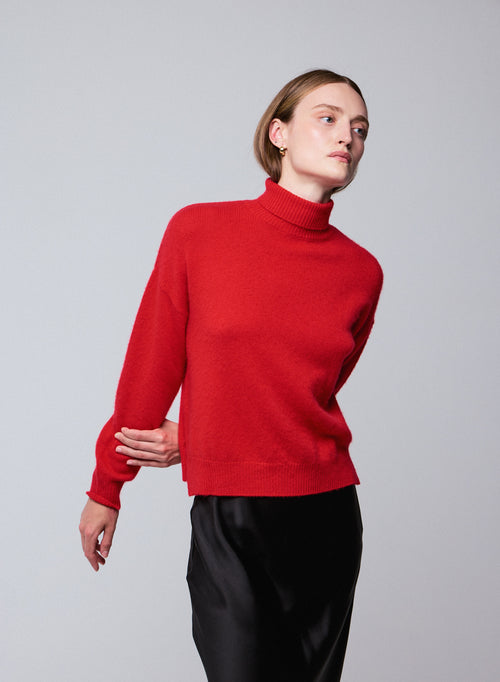 Orangefarbener langärmeliger Rollkragenpullover aus Wolle / Kaschmir - MAJESTIC FILATURES