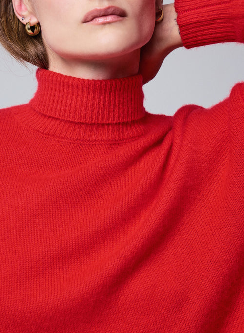 Orangefarbener langärmeliger Rollkragenpullover aus Wolle / Kaschmir - MAJESTIC FILATURES