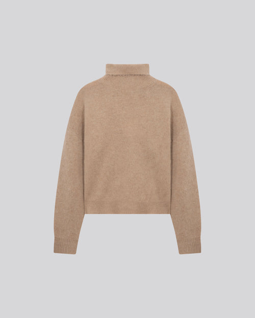 Jersey de cuello alto de manga larga beige de lana / cachemir - MAJESTIC FILATURES