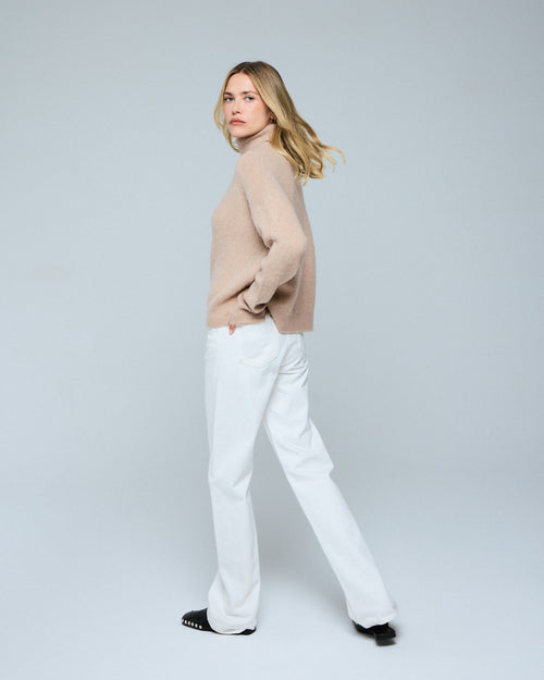Jersey de cuello alto de manga larga beige de lana / cachemir - MAJESTIC FILATURES