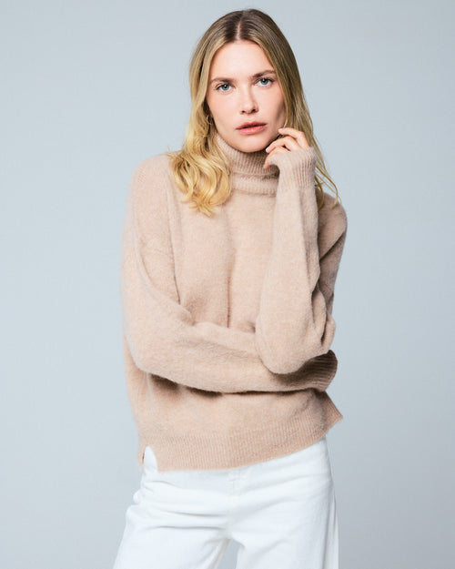 Jersey de cuello alto de manga larga beige de lana / cachemir - MAJESTIC FILATURES