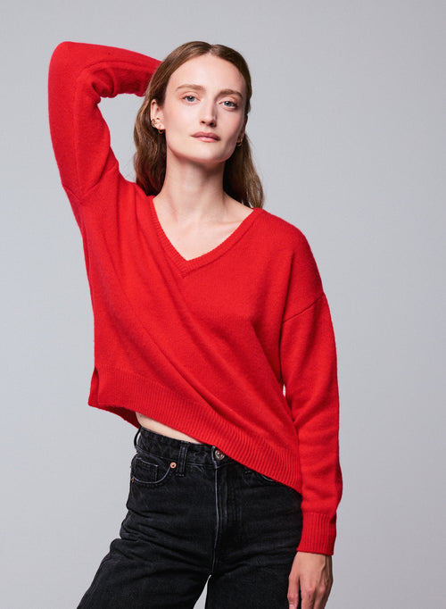 Jersey de cuello alto de manga larga naranja en lana / cachemir - MAJESTIC FILATURES