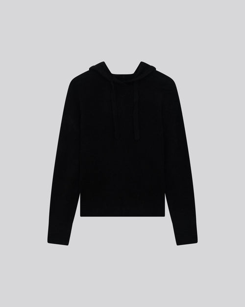 Black hooded sweater with long sleeves in alpaca / polyamide / elastane - MAJESTIC FILATURES