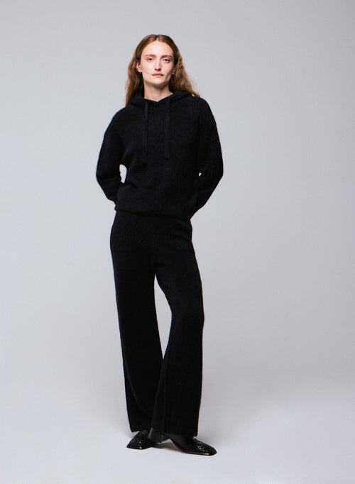 Black hooded sweater with long sleeves in alpaca / polyamide / elastane - MAJESTIC FILATURES